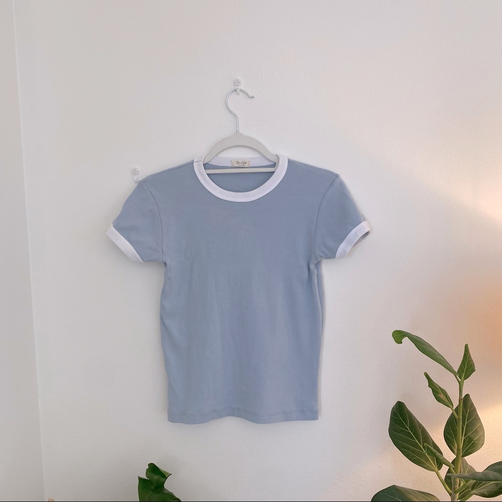 Vintage light blue baby tee with white piping - S/M